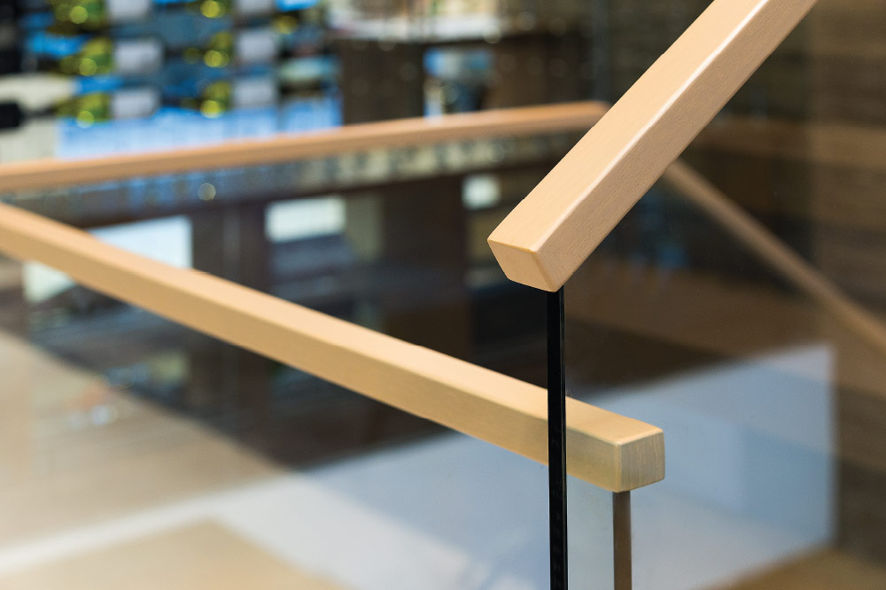 glass top mount wood handrails