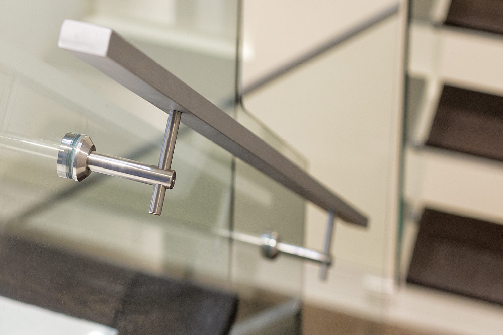 glass side mount handrails / solid aluminum handrails / round stainless steel brackets
